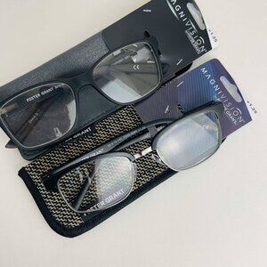 RG0355 Lot of 2 Magnivision Foster Grant Mens' Reading Glasses Black +1.25